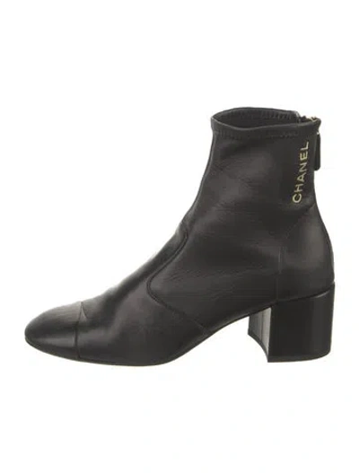 Pre-owned Chanel Interlocking Cc Logo Leather Sock Boots In Black