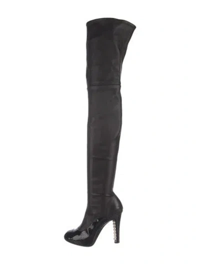 Pre-owned Chanel Interlocking Cc Logo Leather Sock Boots In Black