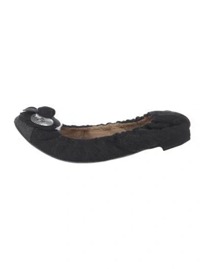 Pre-owned Chanel Interlocking Cc Logo Leather Trim Embellishment Ballet Flats In Blue