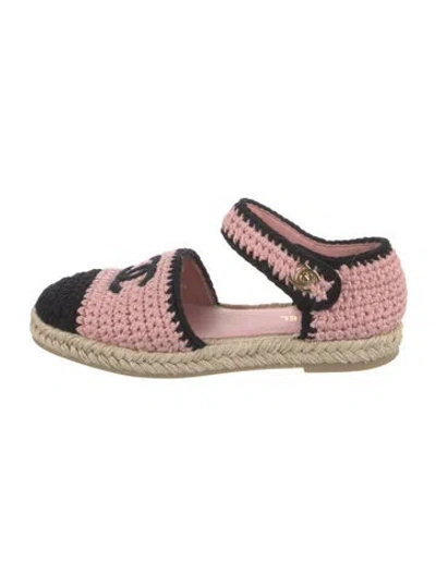 Pre-owned Chanel Interlocking Cc Logo Leather Trim Embellishment Espadrilles In Pink