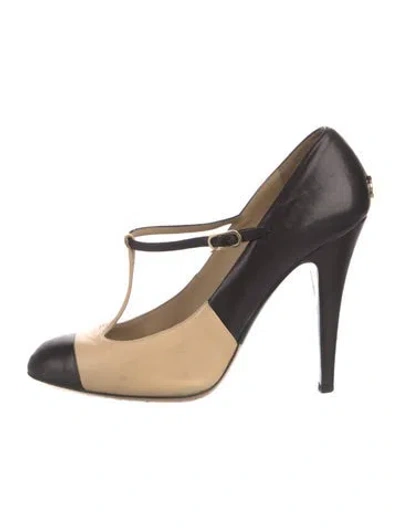 Pre-owned Chanel Interlocking Cc Logo Leather T-strap Pumps