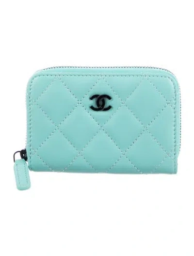 Pre-owned Chanel Interlocking Cc Logo Leather Wallet In Blue