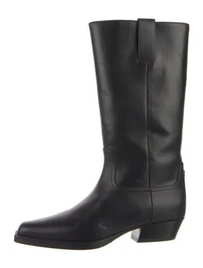 Pre-owned Chanel Interlocking Cc Logo Leather Western Boots In Black