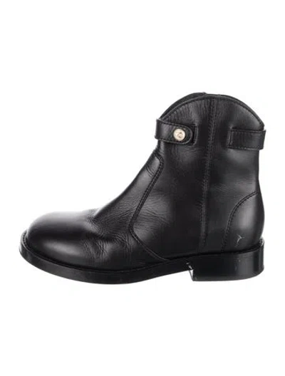 Pre-owned Chanel Interlocking Cc Logo Leather Western Boots In Black