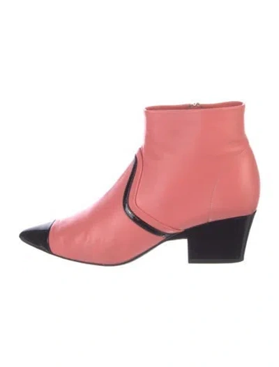 Pre-owned Chanel Interlocking Cc Logo Leather Western Boots In Pink
