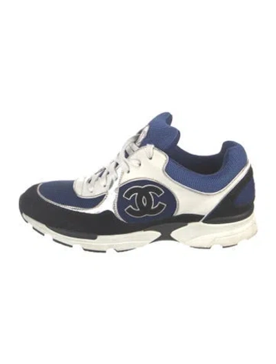 Pre-owned Chanel Interlocking Cc Logo Mesh Athletic Sneakers In Blue/silver
