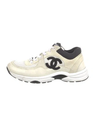 Pre-owned Chanel Interlocking Cc Logo Mesh Athletic Sneakers In Neutrals