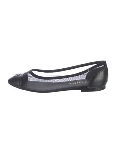 Pre-owned Chanel Interlocking Cc Logo Mesh Ballet Flats In Black