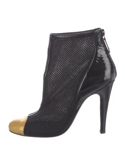 Pre-owned Chanel Interlocking Cc Logo Mesh Boots In Black