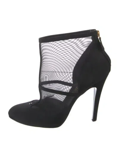 Pre-owned Chanel Interlocking Cc Logo Mesh Boots In Black