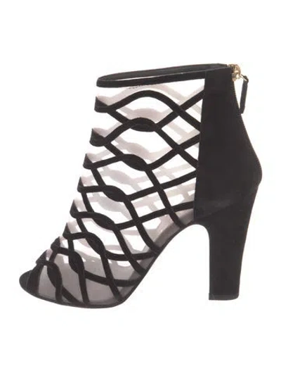 Pre-owned Chanel Interlocking Cc Logo Mesh Boots In Black