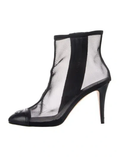 Pre-owned Chanel Interlocking Cc Logo Mesh Boots In Black