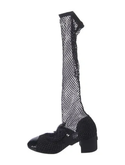 Pre-owned Chanel Interlocking Cc Logo Mesh Boots In Black