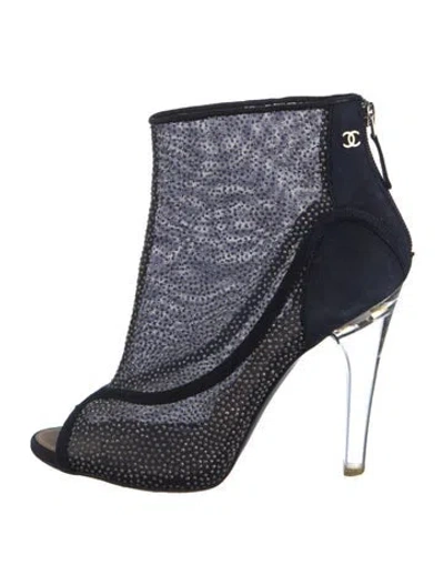 Pre-owned Chanel Interlocking Cc Logo Mesh Boots In Blue