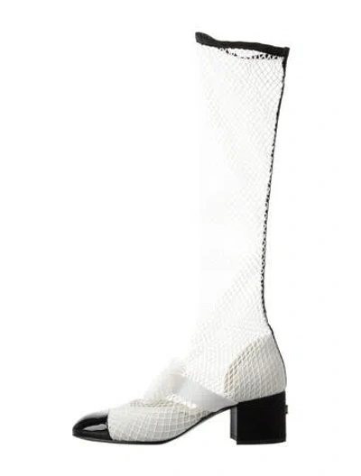 Pre-owned Chanel Interlocking Cc Logo Mesh Boots In White