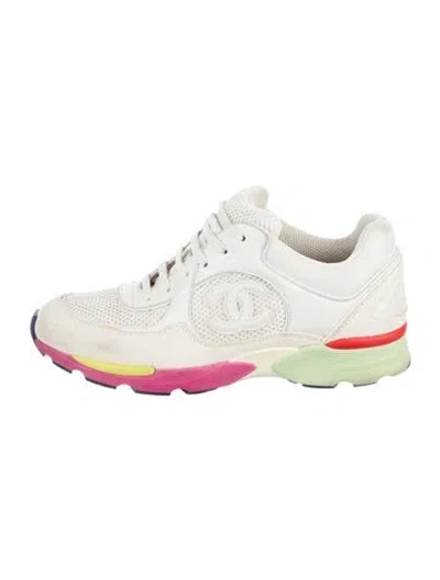 Pre-owned Chanel Interlocking Cc Logo Mesh Chunky Sneakers In White