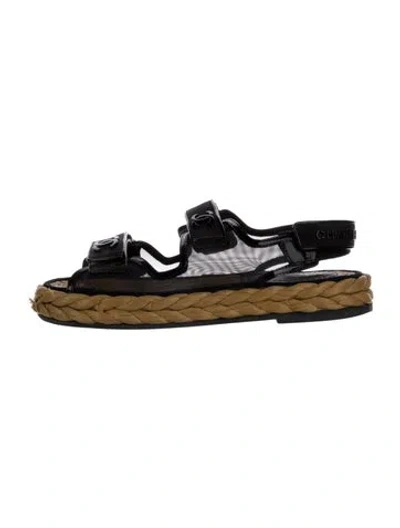 Pre-owned Chanel Interlocking Cc Logo Mesh Espadrilles In Black
