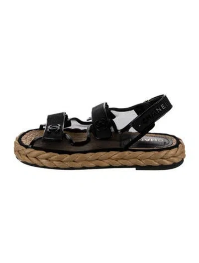 Pre-owned Chanel Interlocking Cc Logo Mesh Espadrilles In Black