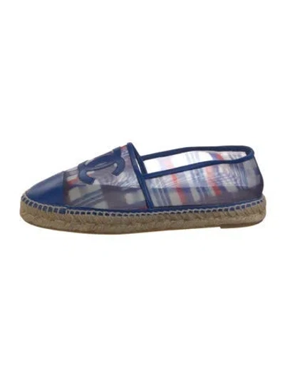 Pre-owned Chanel Interlocking Cc Logo Mesh Espadrilles In Blue/neutrals