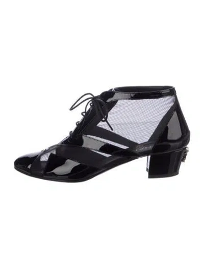 Pre-owned Chanel Interlocking Cc Logo Mesh Lace-up Boots In Black