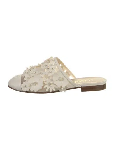 Pre-owned Chanel Interlocking Cc Logo Mesh Mules In Neutrals