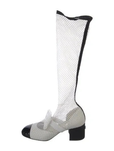 Pre-owned Chanel Interlocking Cc Logo Mesh Sock Boots In White