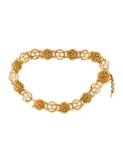 Pre-owned Chanel Interlocking Cc Logo Metal Chain-link Belt In Gold