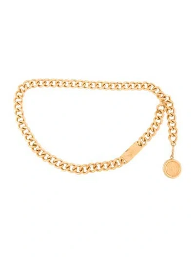 Pre-owned Chanel Interlocking Cc Logo Metal Waist Belt In Gold