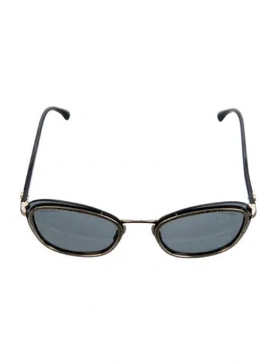 Pre-owned Chanel Interlocking Cc Logo Narrow Sunglasses In Black