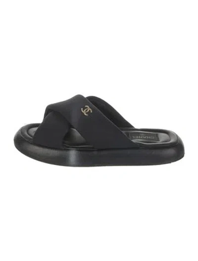 Pre-owned Chanel Interlocking Cc Logo Neoprene Slides In Blue