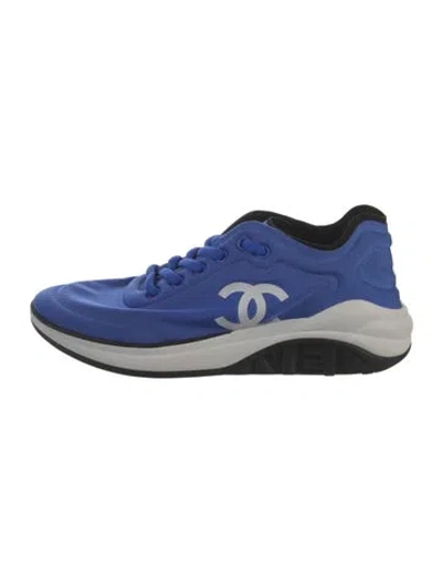 Pre-owned Chanel Interlocking Cc Logo Neoprene Sneakers In Blue