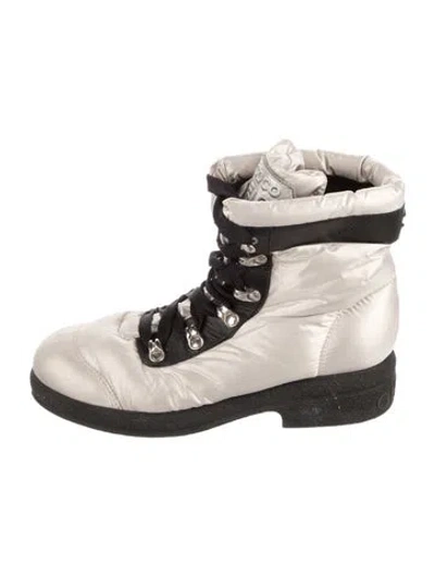 Pre-owned Chanel Interlocking Cc Logo Nylon Boots In Neutral