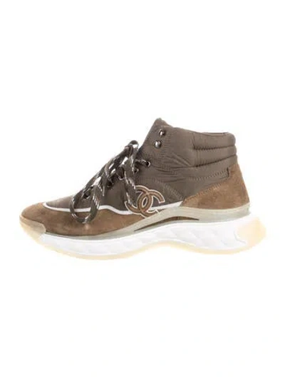 Pre-owned Chanel Interlocking Cc Logo Nylon Chunky Sneakers In Green