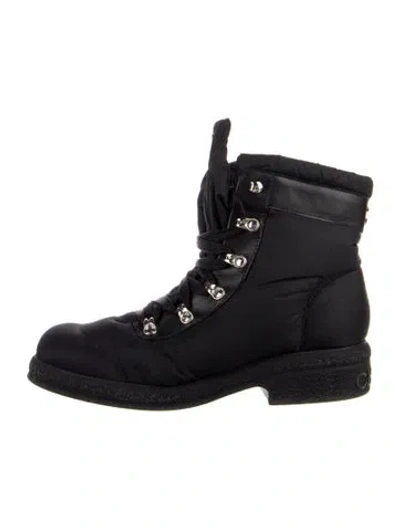 Pre-owned Chanel Interlocking Cc Logo Nylon Combat Boots In Black