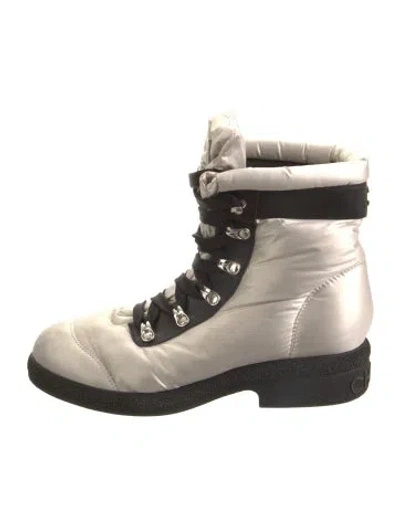 Pre-owned Chanel Interlocking Cc Logo Nylon Combat Boots In Neutral