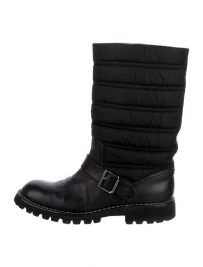 Pre-owned Chanel Interlocking Cc Logo Nylon Moto Boots In Black