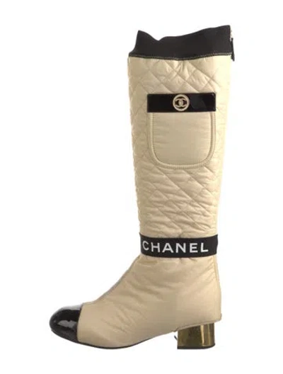 Pre-owned Chanel Interlocking Cc Logo Nylon Riding Boots