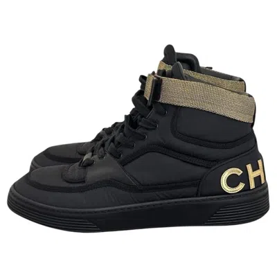 Pre-owned Chanel Interlocking Cc Logo Nylon Sneakers - Size 40 In Black