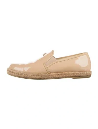 Pre-owned Chanel Interlocking Cc Logo Patent Leather Espadrilles In Neutral
