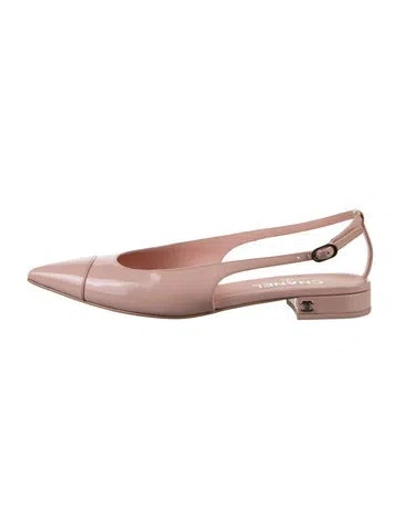 Pre-owned Chanel Interlocking Cc Logo Patent Leather Slingback Flats In Pink