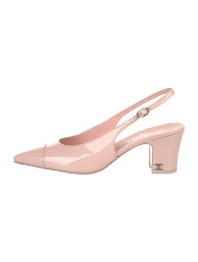 Pre-owned Chanel Interlocking Cc Logo Patent Leather Slingback Pumps In Pink