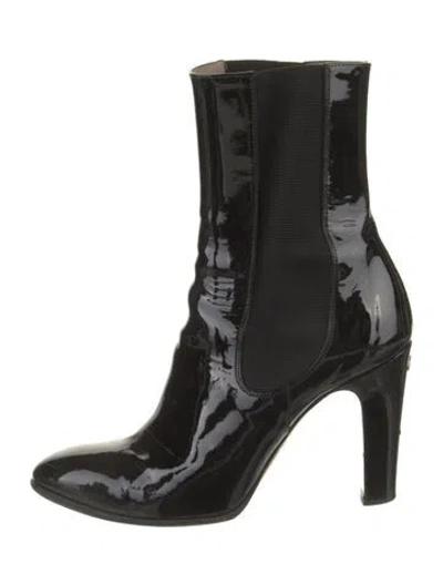 Pre-owned Chanel Interlocking Cc Logo Patent Leather Sock Boots In Black