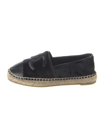 Pre-owned Chanel Interlocking Cc Logo Ponyhair Espadrilles In Black
