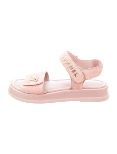 Pre-owned Chanel Interlocking Cc Logo Ponyhair Espadrilles In Pink