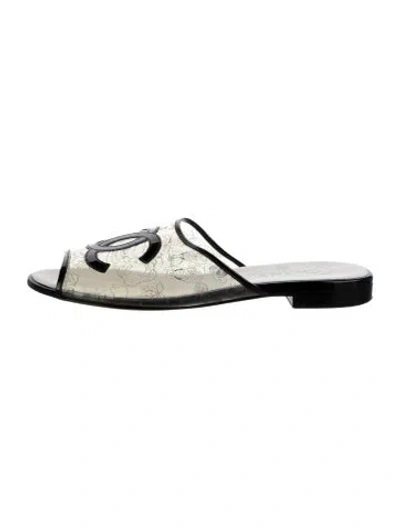 Pre-owned Chanel Interlocking Cc Logo Pvc Slides In Transparent