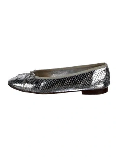 Pre-owned Chanel Interlocking Cc Logo Python Ballet Flats