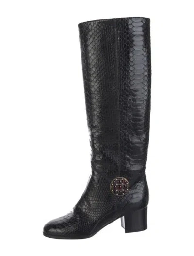 Pre-owned Chanel Interlocking Cc Logo Python Boots In Multicolor