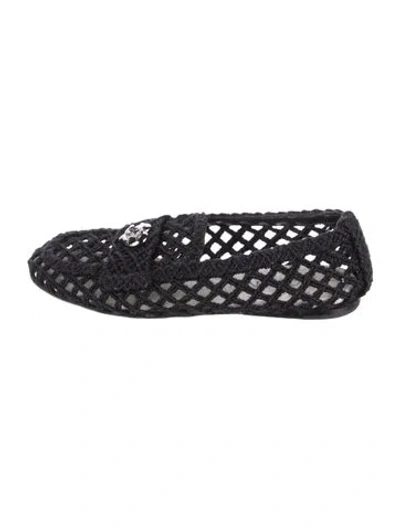 Pre-owned Chanel Interlocking Cc Logo Raffia Ballet Flats In Black