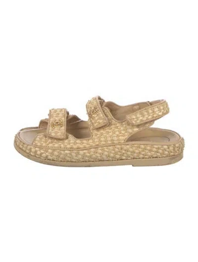 Pre-owned Chanel Interlocking Cc Logo Raffia Espadrilles In Neutral