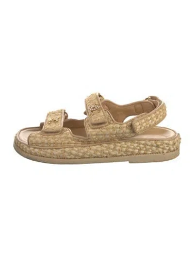 Pre-owned Chanel Interlocking Cc Logo Raffia Espadrilles In Neutral